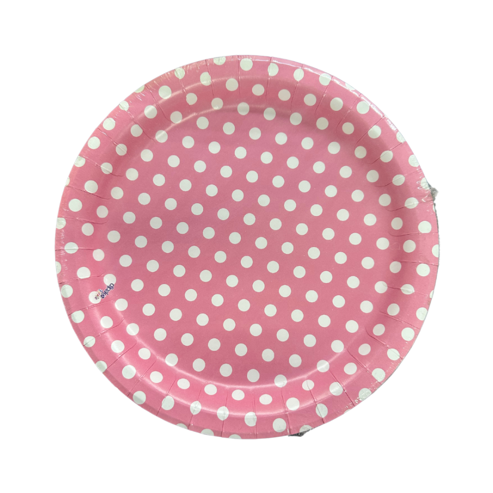 PLATO REDONDO 9" PTE. C/8 PZAS. ROSA POLKA