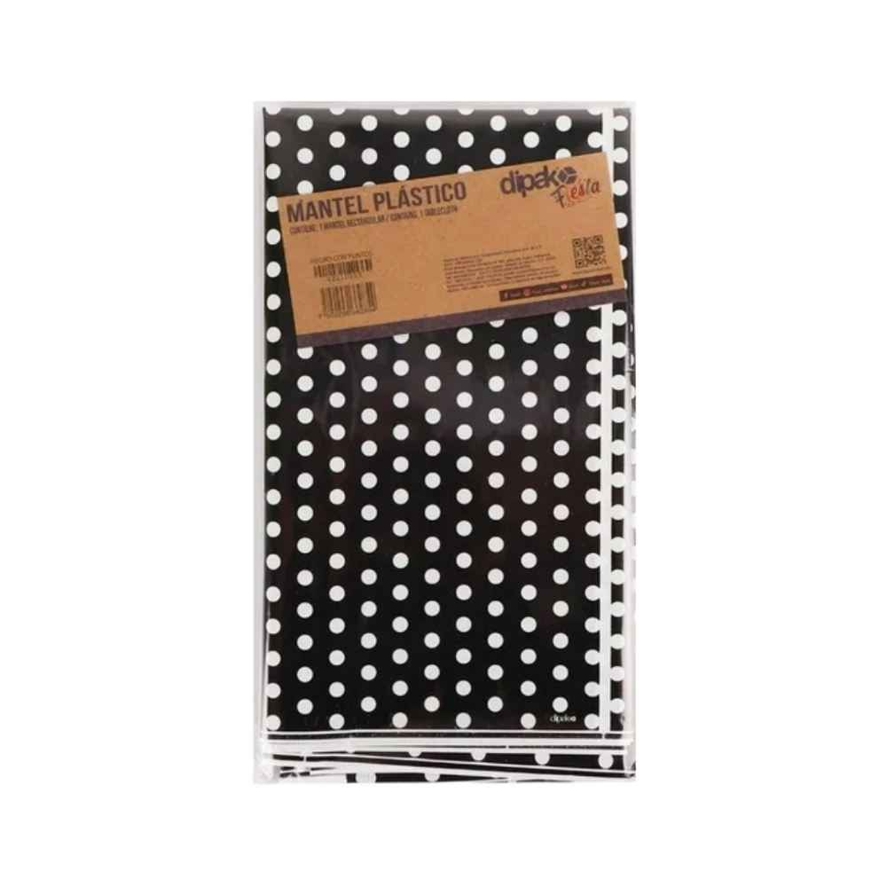 MANTEL PLASTICO NEGRO POLKA