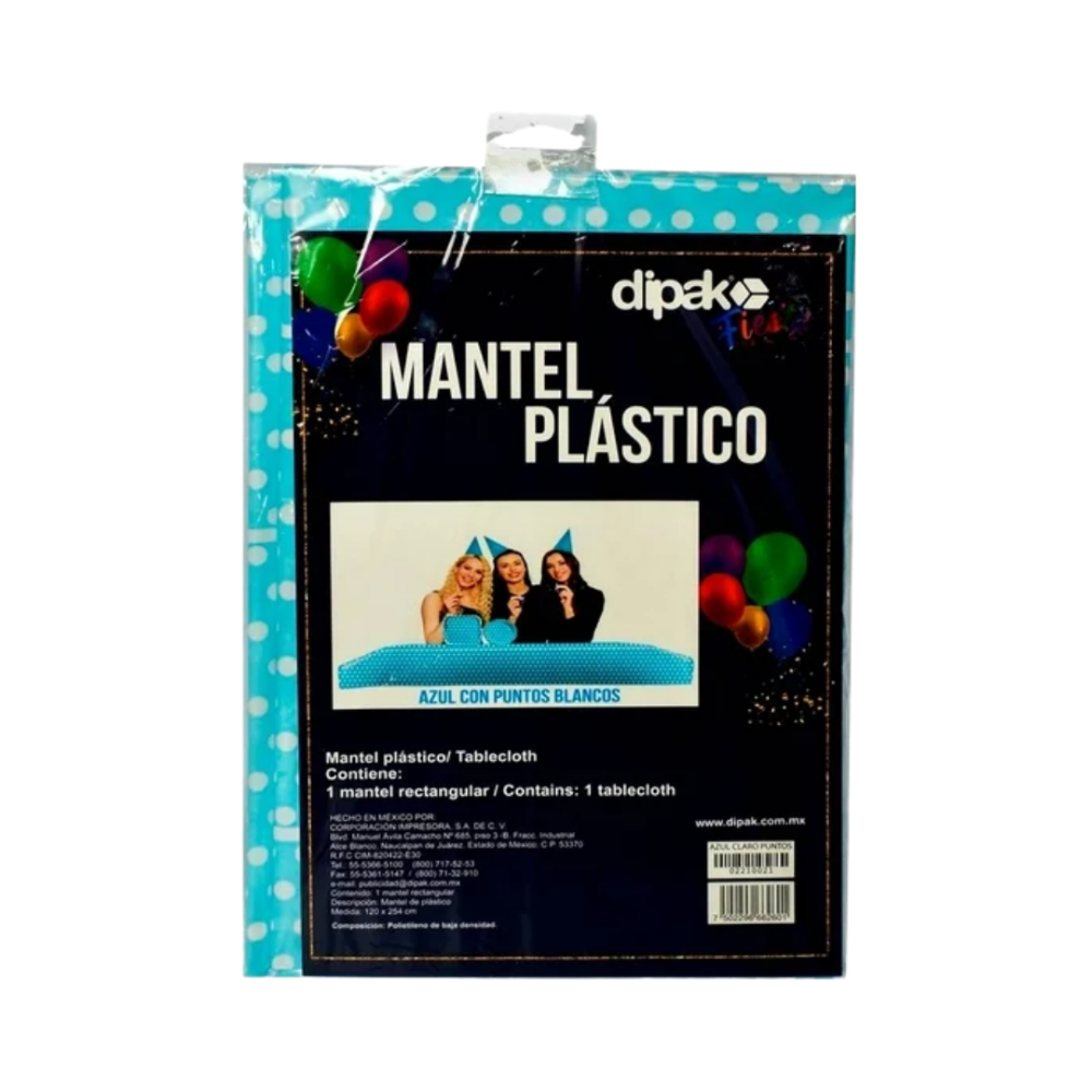 MANTEL PLASTICO AZUL POLKA