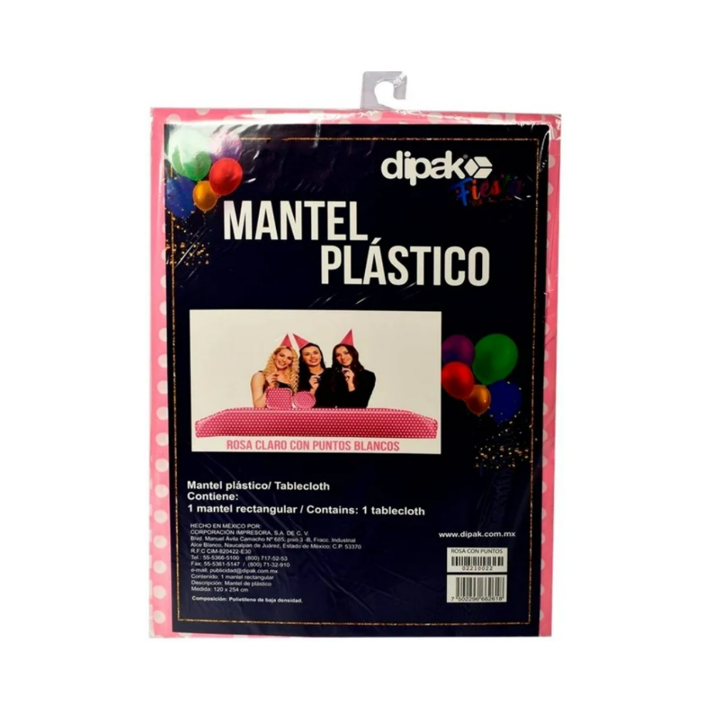 MANTEL PLASTICO ROSA POLKA