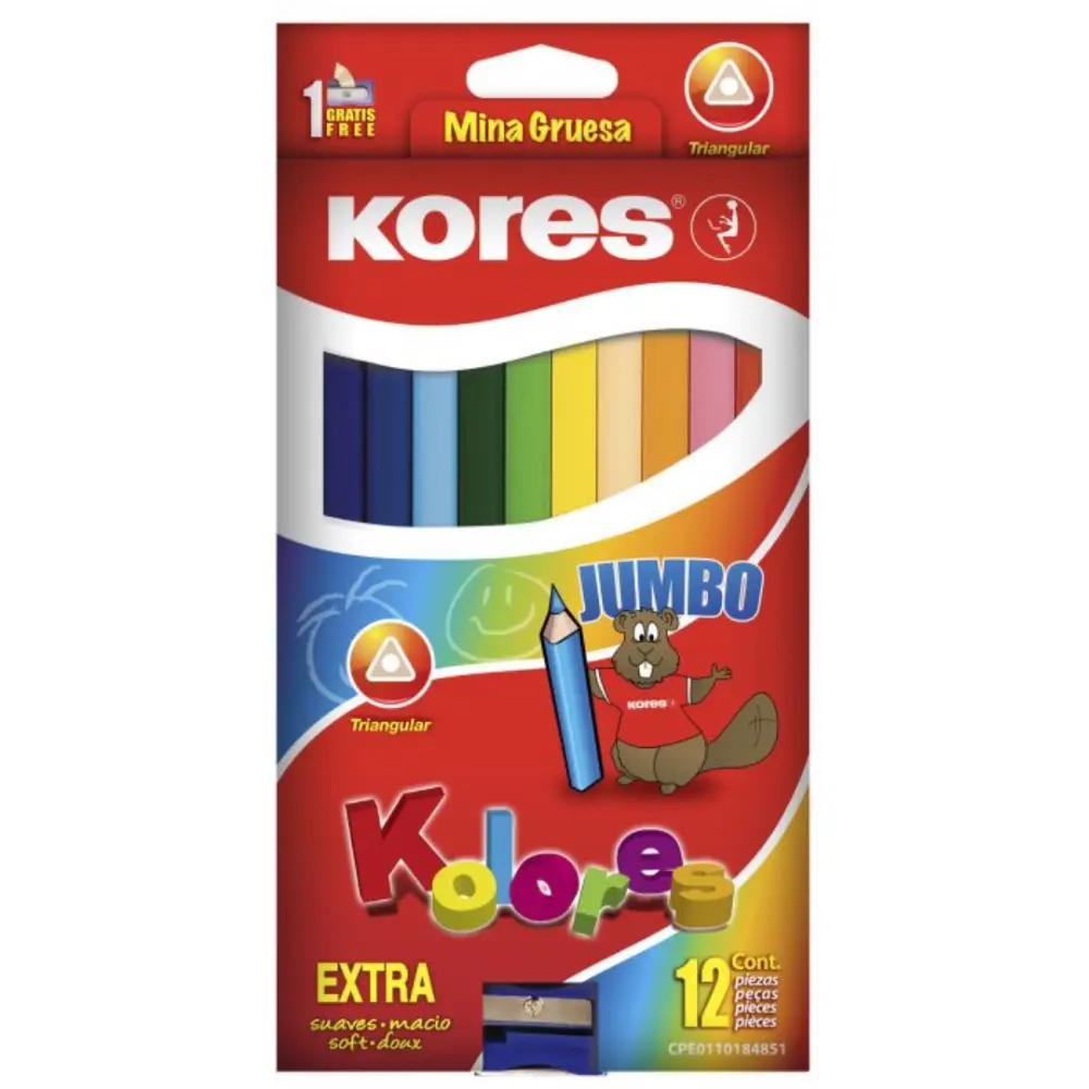 COLORES KORES JUMBO TRIANGULAR C/12 PZAS.