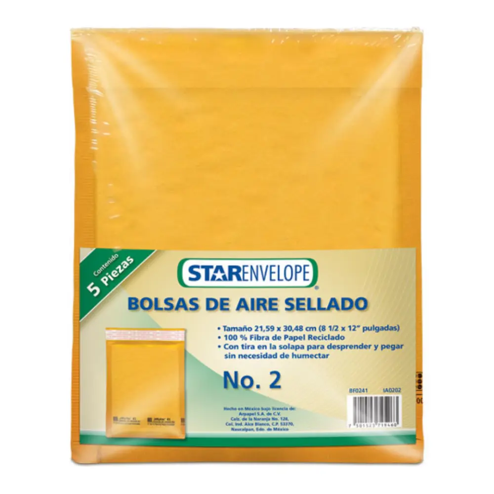 SOBRE BOLSA BURBUJA 202 STAR NO.2  PTE. C/5 21.59X30.48