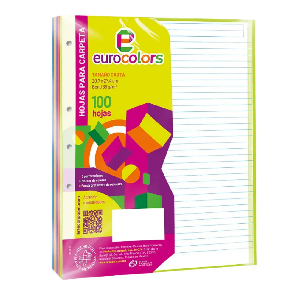 HOJA P/CARPETA CARTA ARCOIRIS PTE. C/100 RAYA