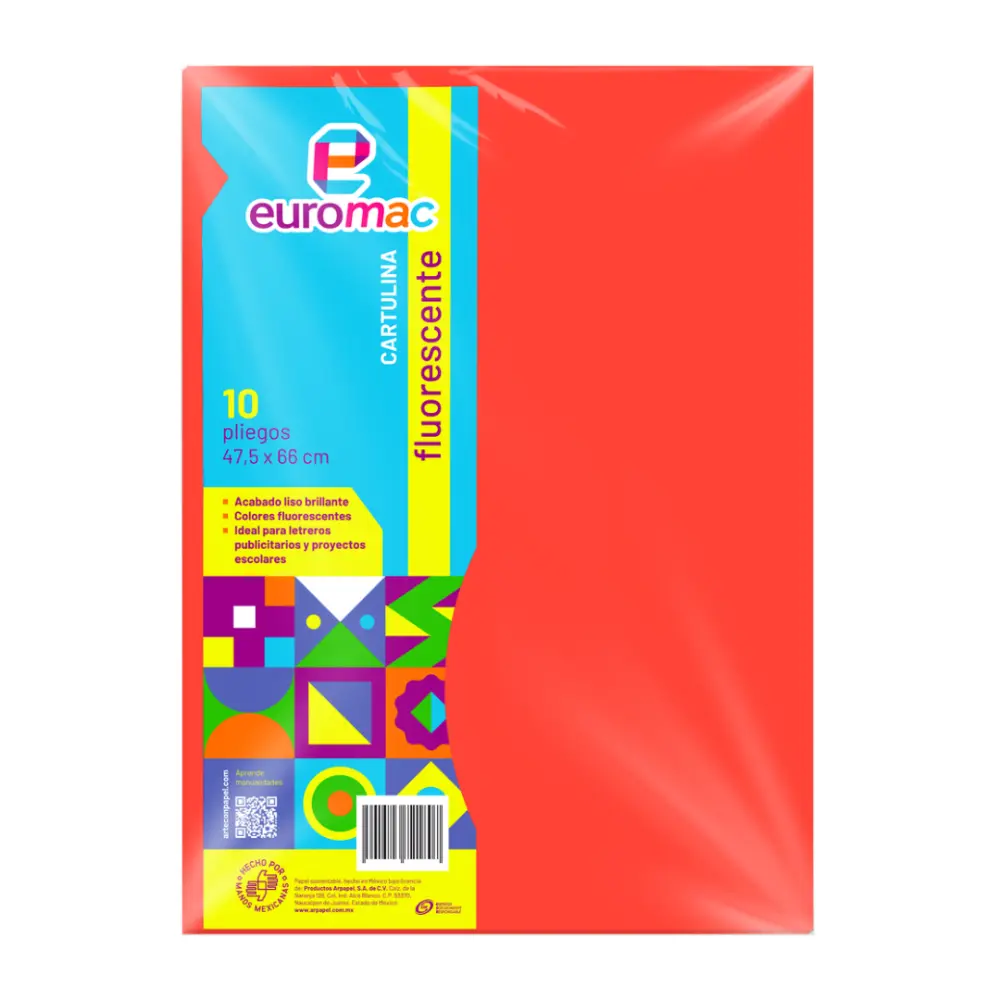CARTULINA FLUORECENTE ARPAPEL ROJO C/10 PZAS.