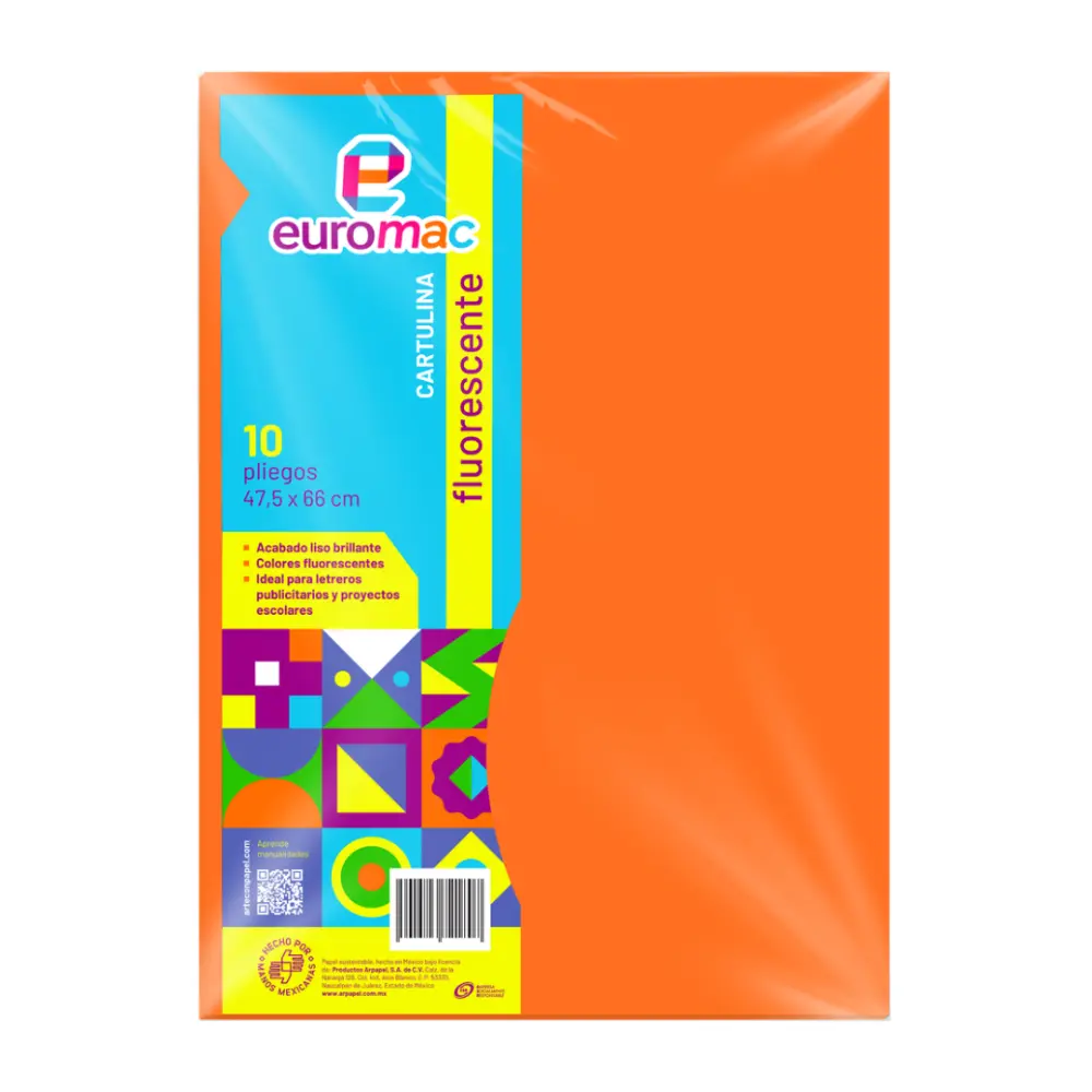 CARTULINA FLUORECENTE ARPAPEL NARANJA C/10 PZAS.