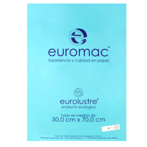 PAPEL EURO LUSTRE AZUL AQUA 50X70 PTE. C/25