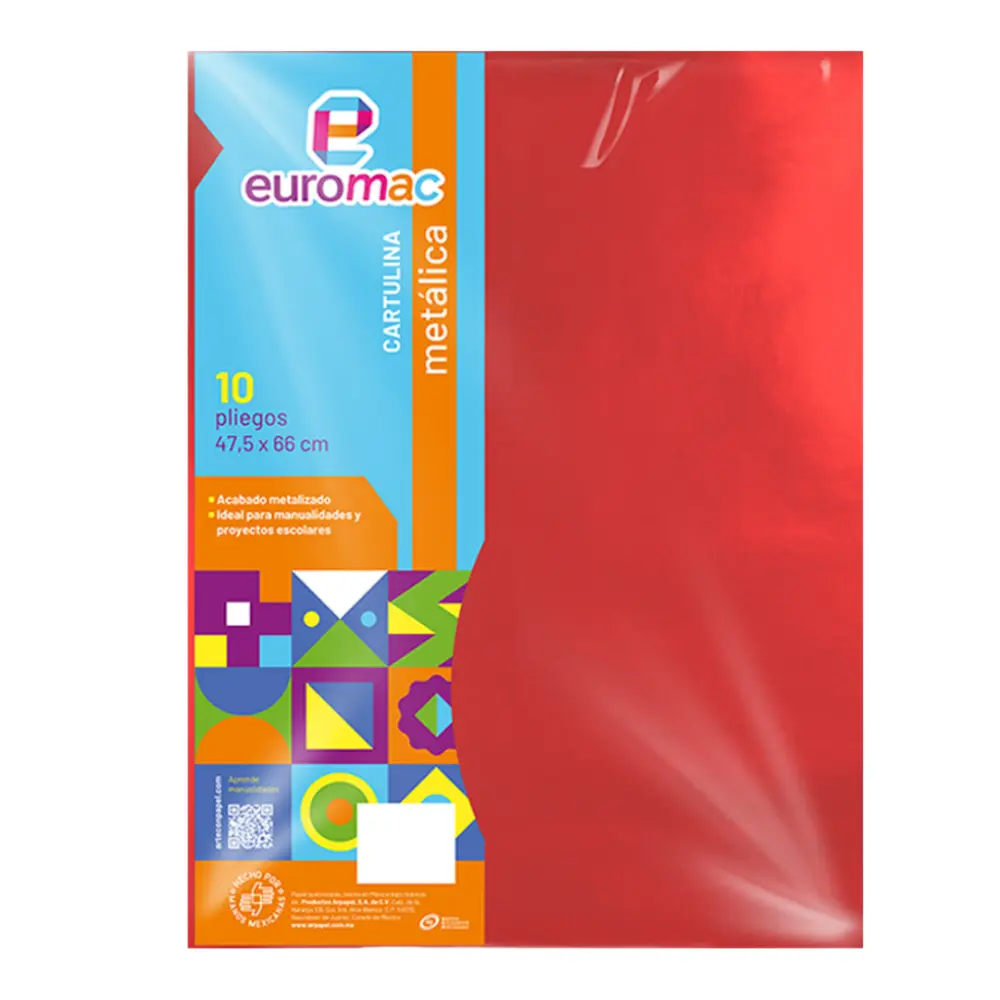 CARTULINA METALICA EUROMAC PTE. C/10 PZAS. ROJO