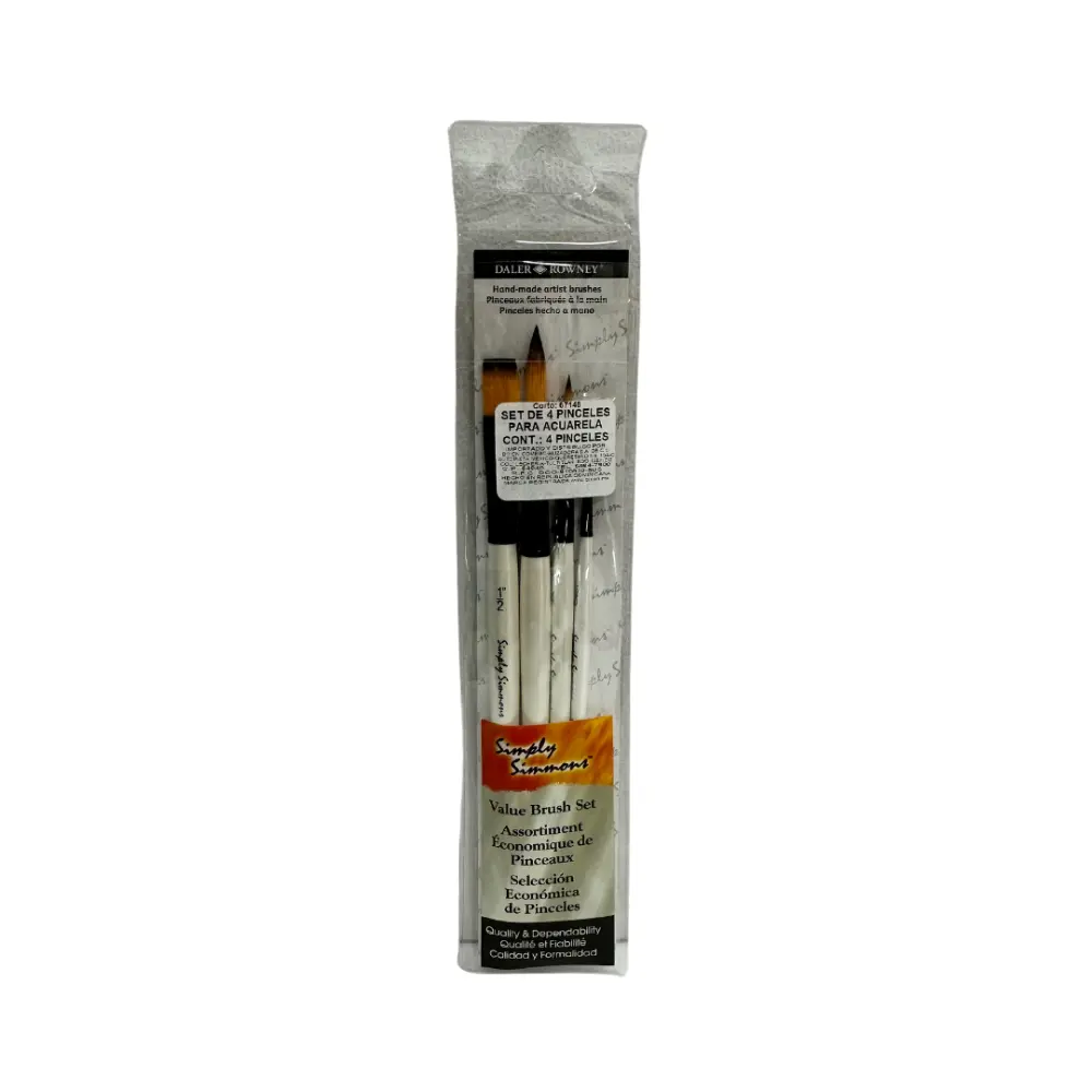 SET BASICO C/4 PINCELES FIBRAS SINTETICAS PARA ACUARELA