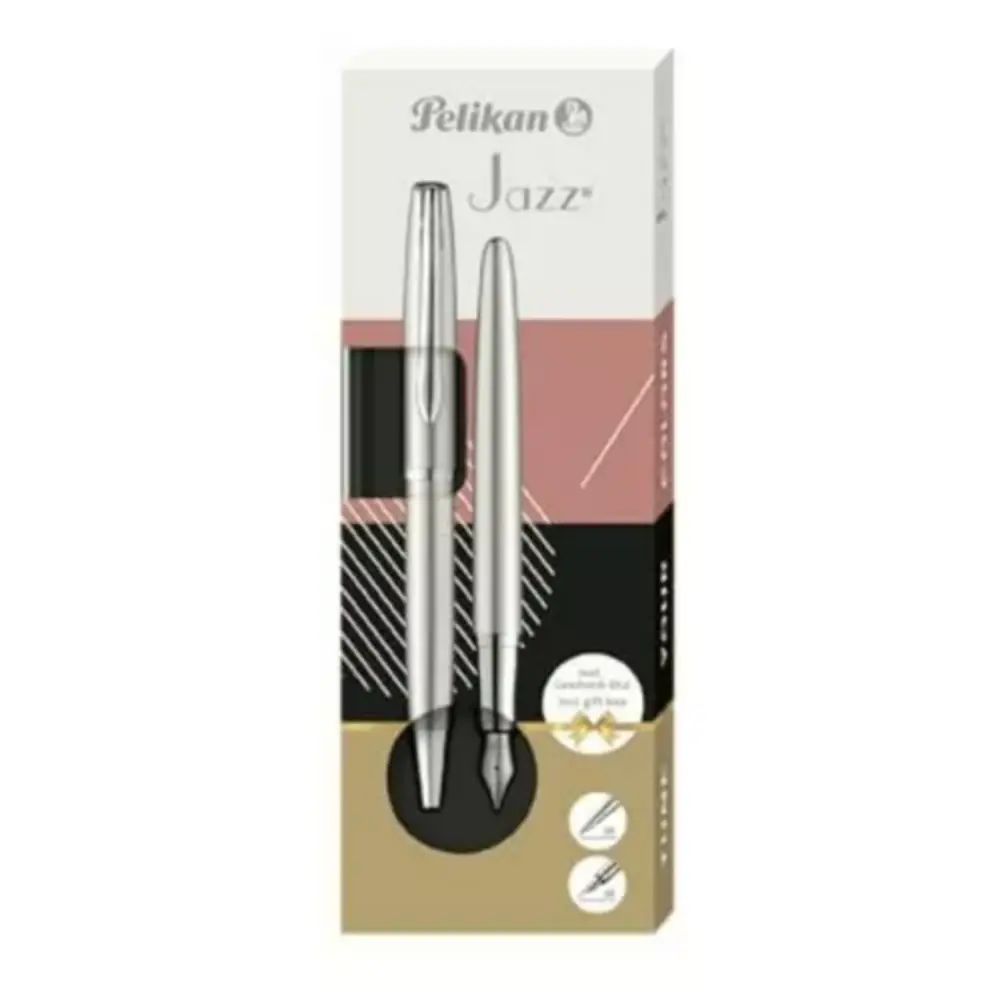 BOLIGRAFO Y PLUMA FUENTE PELIKAN JAZZ NOBLE PLATA