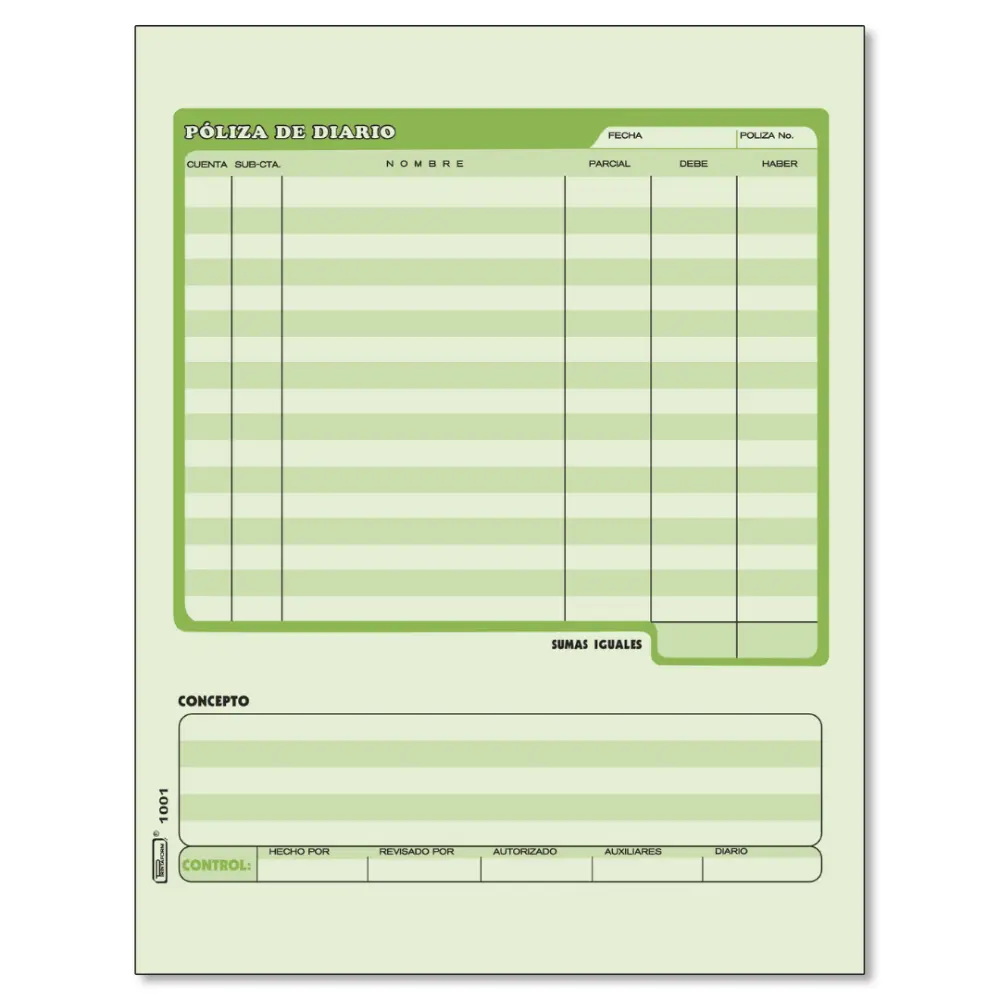 BLOCK PRINTA. 1001 POLIZA DE DIARIO