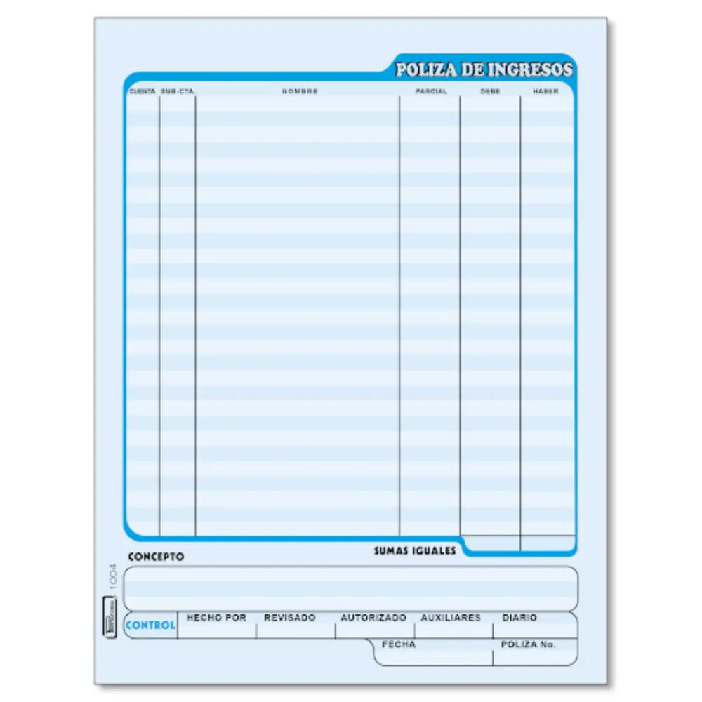 BLOCK PRINTA. 1004 POLIZA DE INGRES