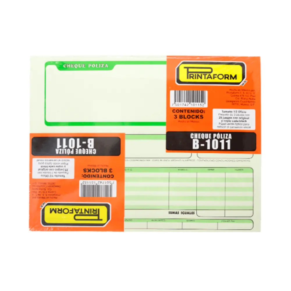 BLOCK PRINTA. 1011 P/CHEQUE 1/2 OFI