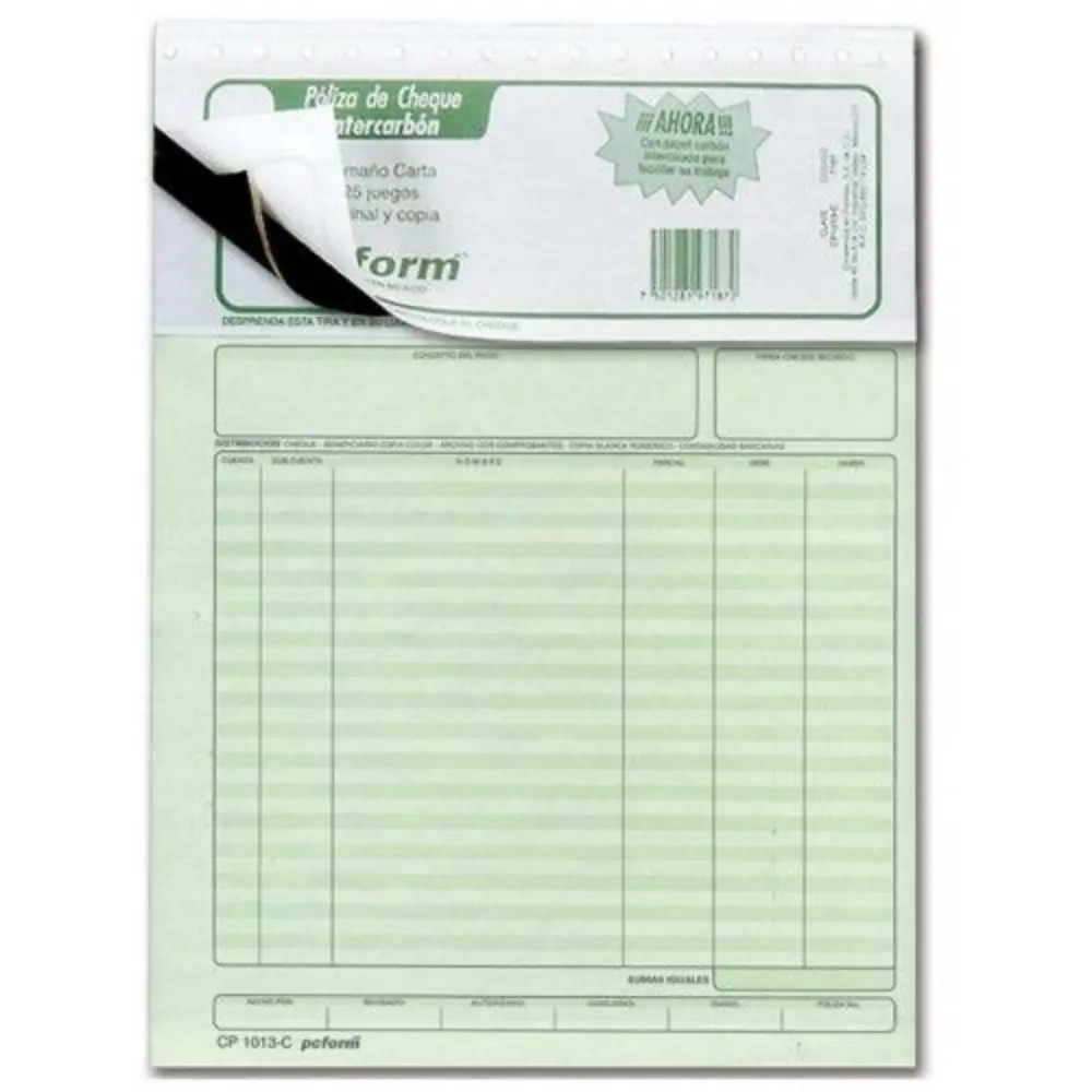 BLOCK PRINT. B-1013CI POLIZA CHEQUE CARTA C/CARBON