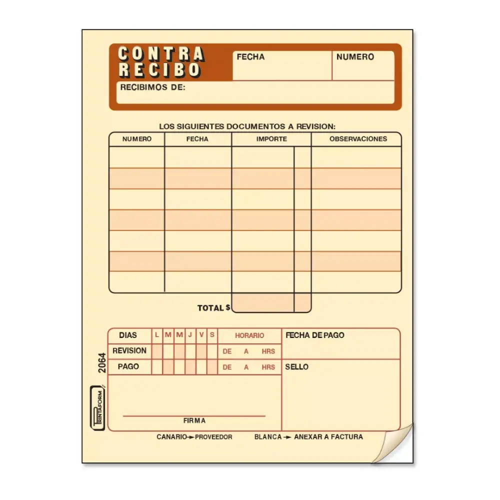 BLOCK PRINTA. 2064 CONTRA RECIBO DU