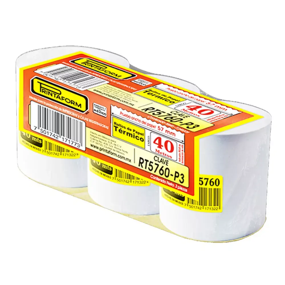 ROLLO PRINT. RT5760 TERMICO 57X60 MM. PTE. C/3 PZAS.