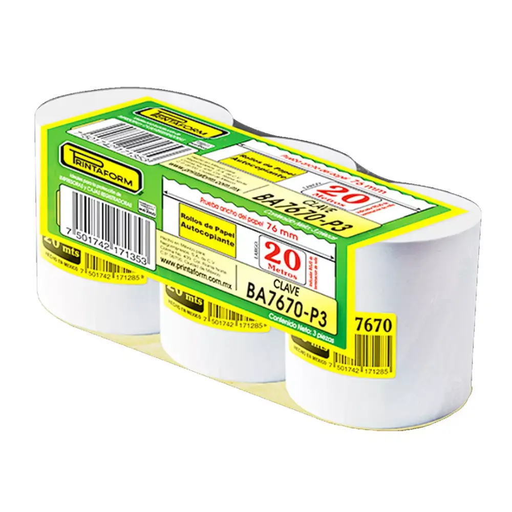 ROLLO PRINT. BA7670 AUTOCOPIANTE 76X70 MM. PTE. C/3 PZAS.