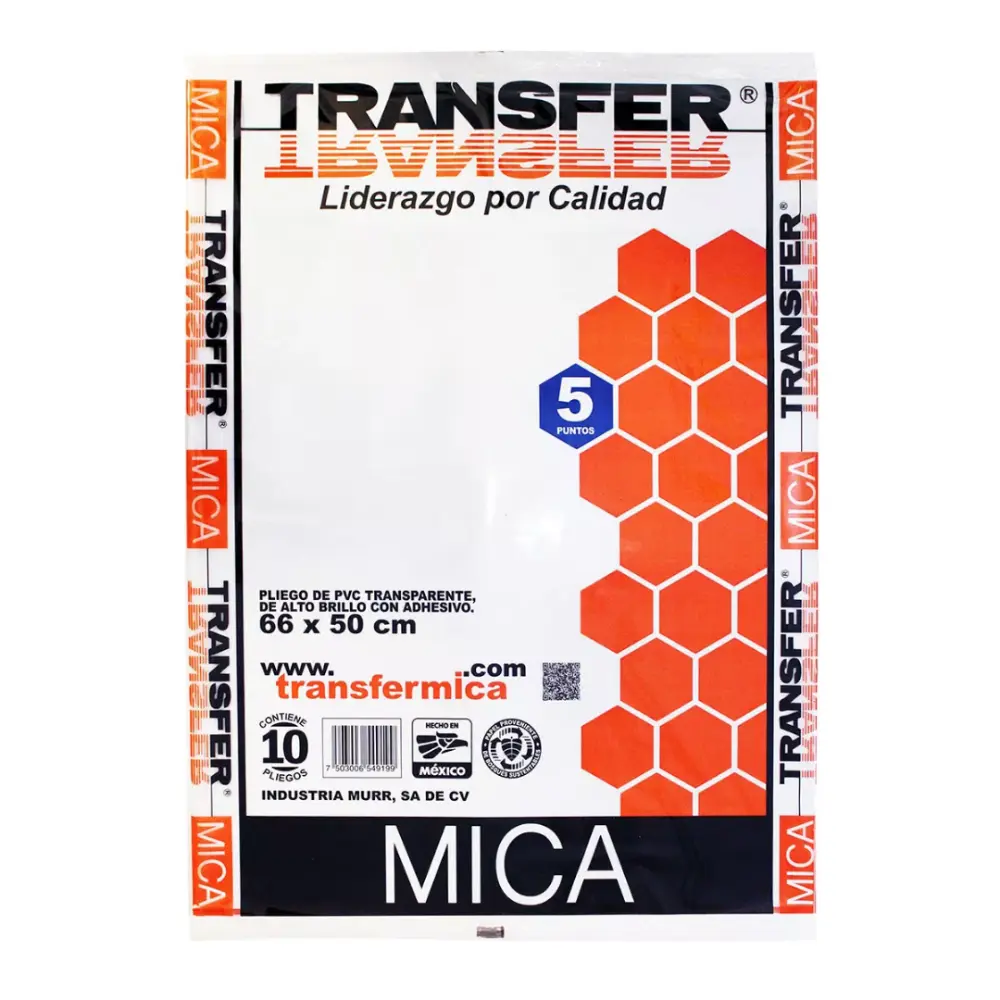 MICA C/ADHESIVO TRANSFER 66X50 CM. PTE. C/10 PZS.