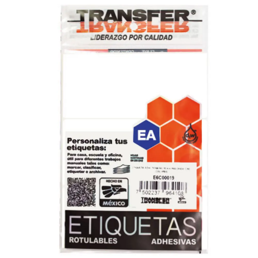 ETIQUETA ADHESIVA TRANSFER BLANCA NO.25  47X102 MM. C/72