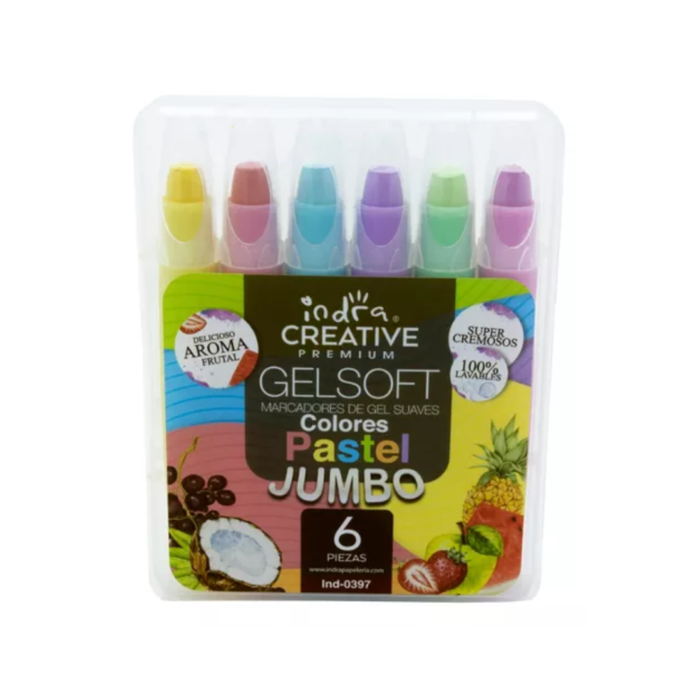 CRAYONES GEL SOFT PASTEL JUMBO INDRA C/6 PZAS.