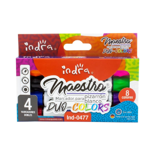 MARCADOR P/PIZARRON INDRA MAESTRO DUO COLORS C/4 PZAS.