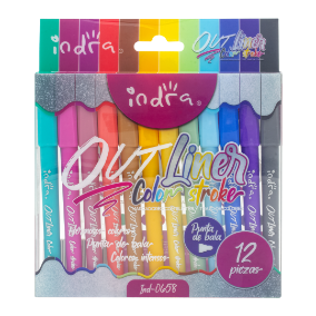 MARCADOR INDRA OUT LINER C/GLITTER IND-0658 C/12 PZAS.