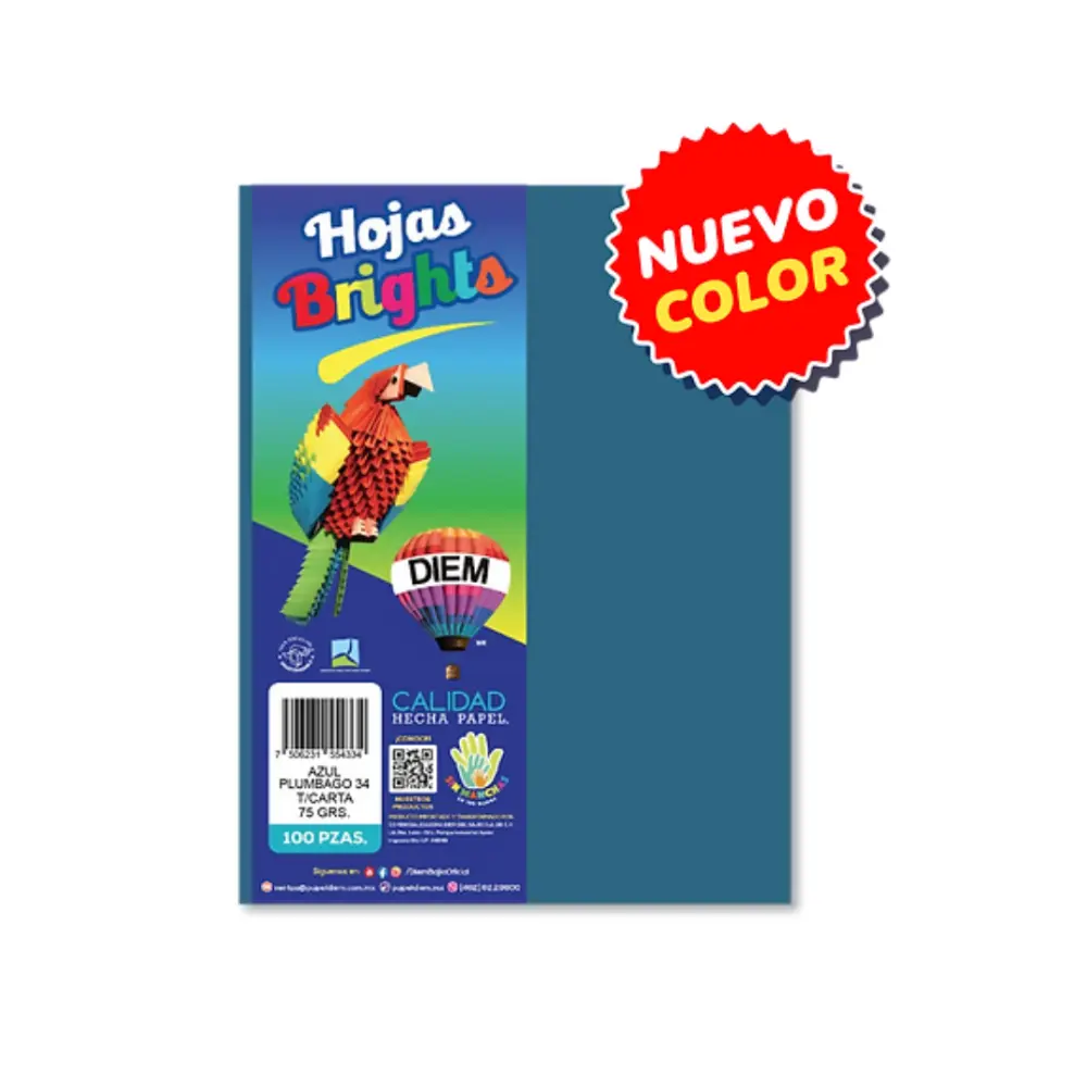 PAPEL DIEM CARTA BRIGHTS PTE. C/100 34 AZUL PLUMBAGO