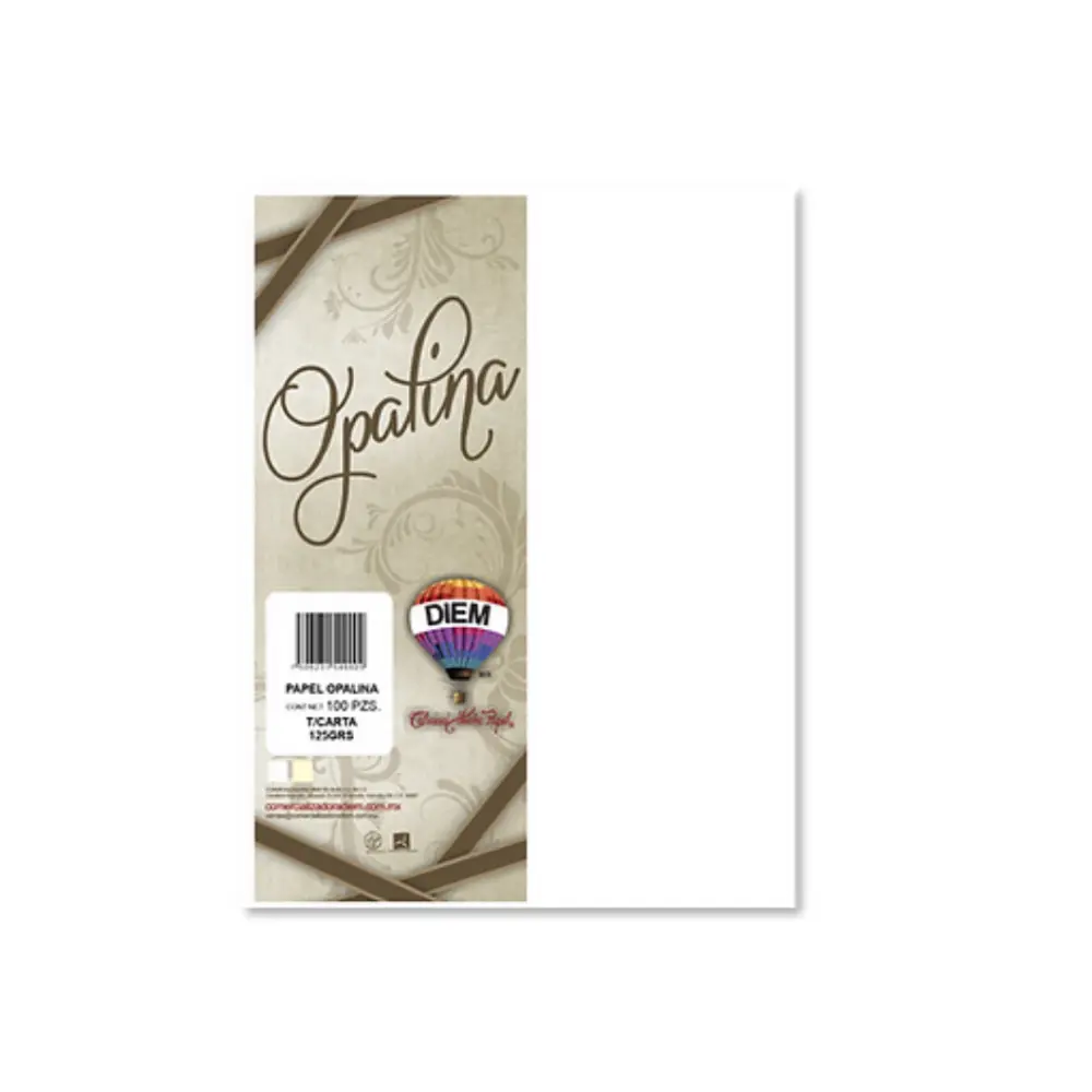 PAPEL OPALINA BLANCA CARTA 125 GRS. DIEM PTE. C/100 PZAS.
