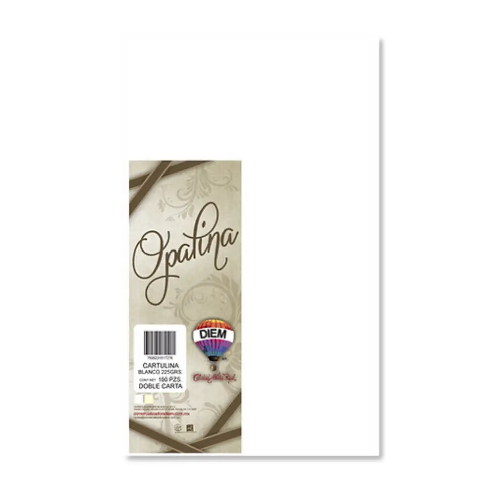 CARTULINA OPALINA BLANCA DOBLE CARTA 225 GRS. PTE. C/100 PZAS.