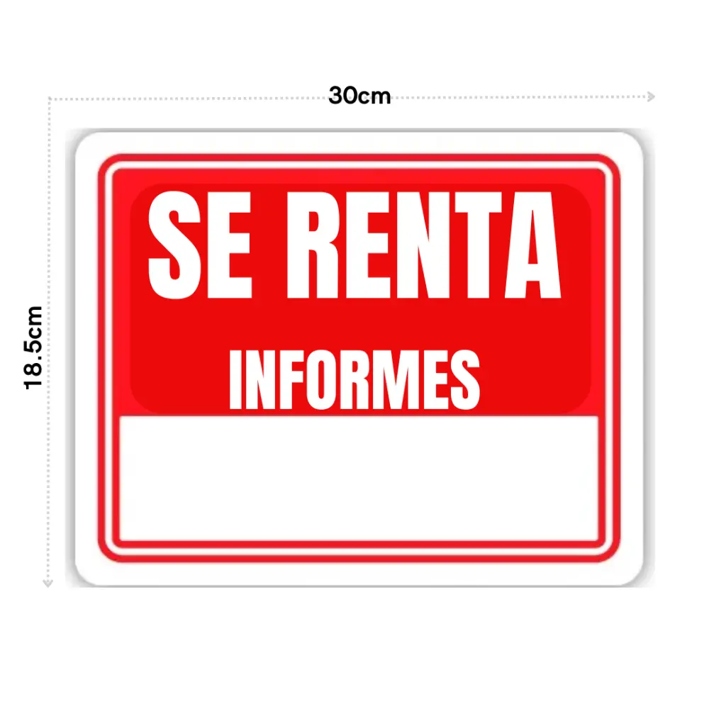 SEÑALAMIENTO SE RENTA CHICO 18.5X30