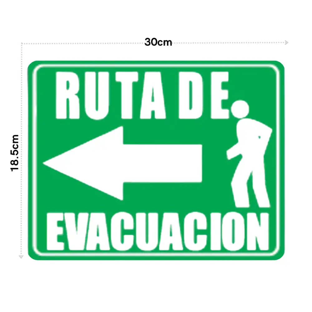 SEÑALAMIENTO RUTA DE EVACUACION IZQUIERDA 18.5X30