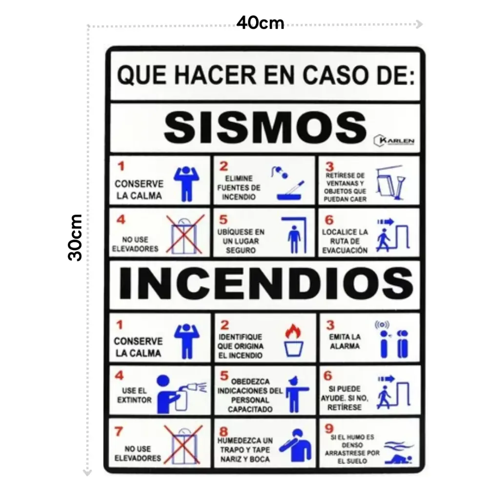 SEÑALAMIENTO INSTRUCCIONES BASICAS EN CASO DE SISMO GRANDE 30X40