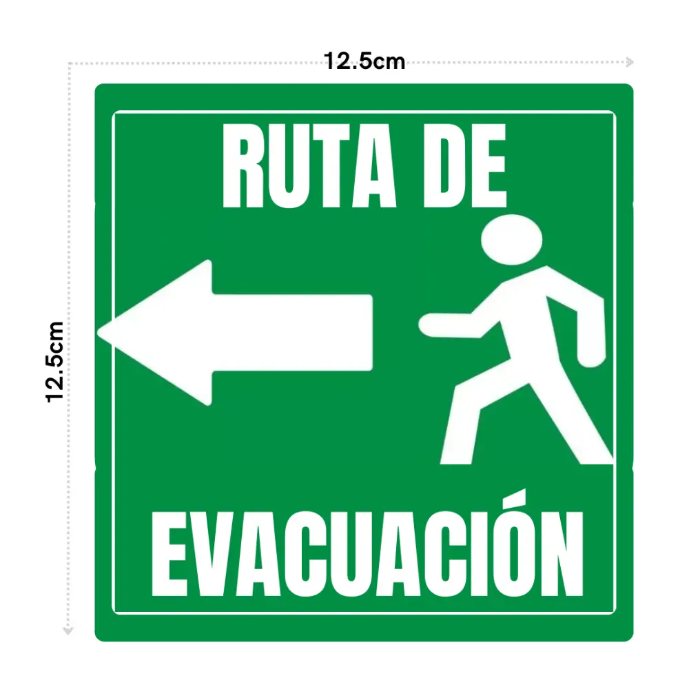 CALCOMANIA RUTA DE EVACUACION IZQUIERDA 12.5X12.5