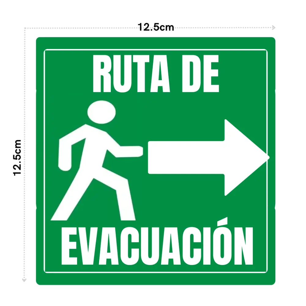 CALCOMANIA RUTA DE EVACUACION DERECHA 12.5X12.5